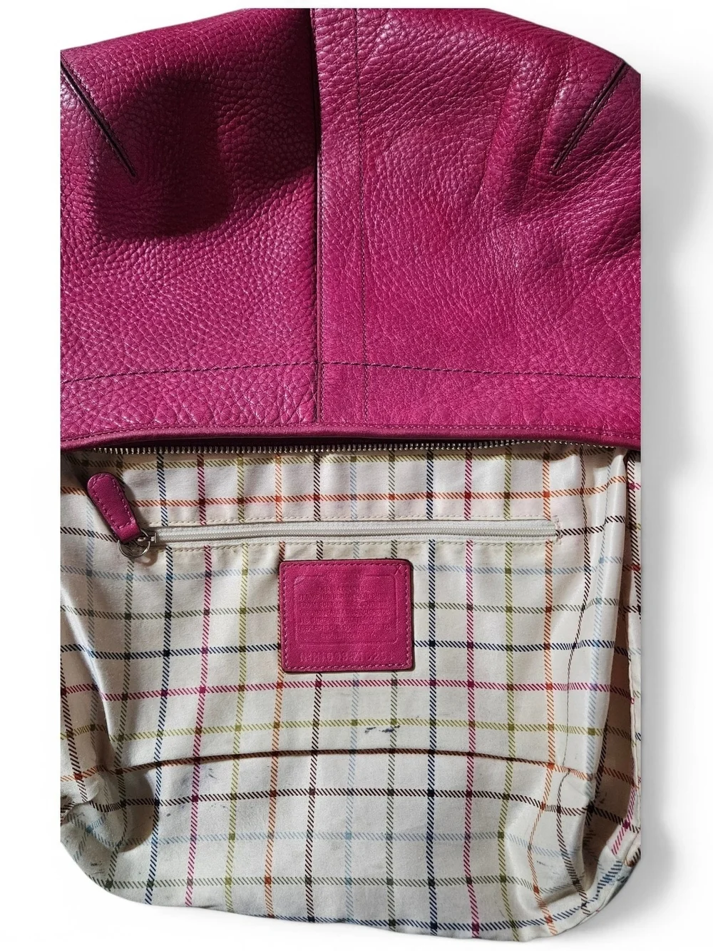 Coach ERGO TATTERSAL Fushia Pebbled Leather Shoulder Bag W/Scarf & Charm - Picture 11 of 14
